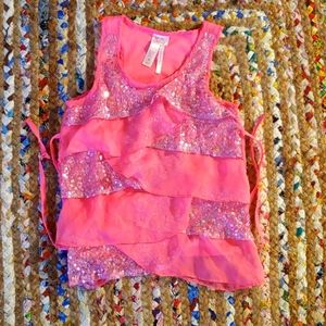 Justice Girls Size 8 Bright Pink Layered Sequin Ruffle Shirt